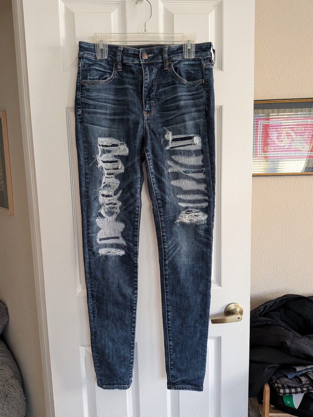 Amer Eagle Outfitters SuperSuper Stretch X Ripped Blue Jeans 12 X-long